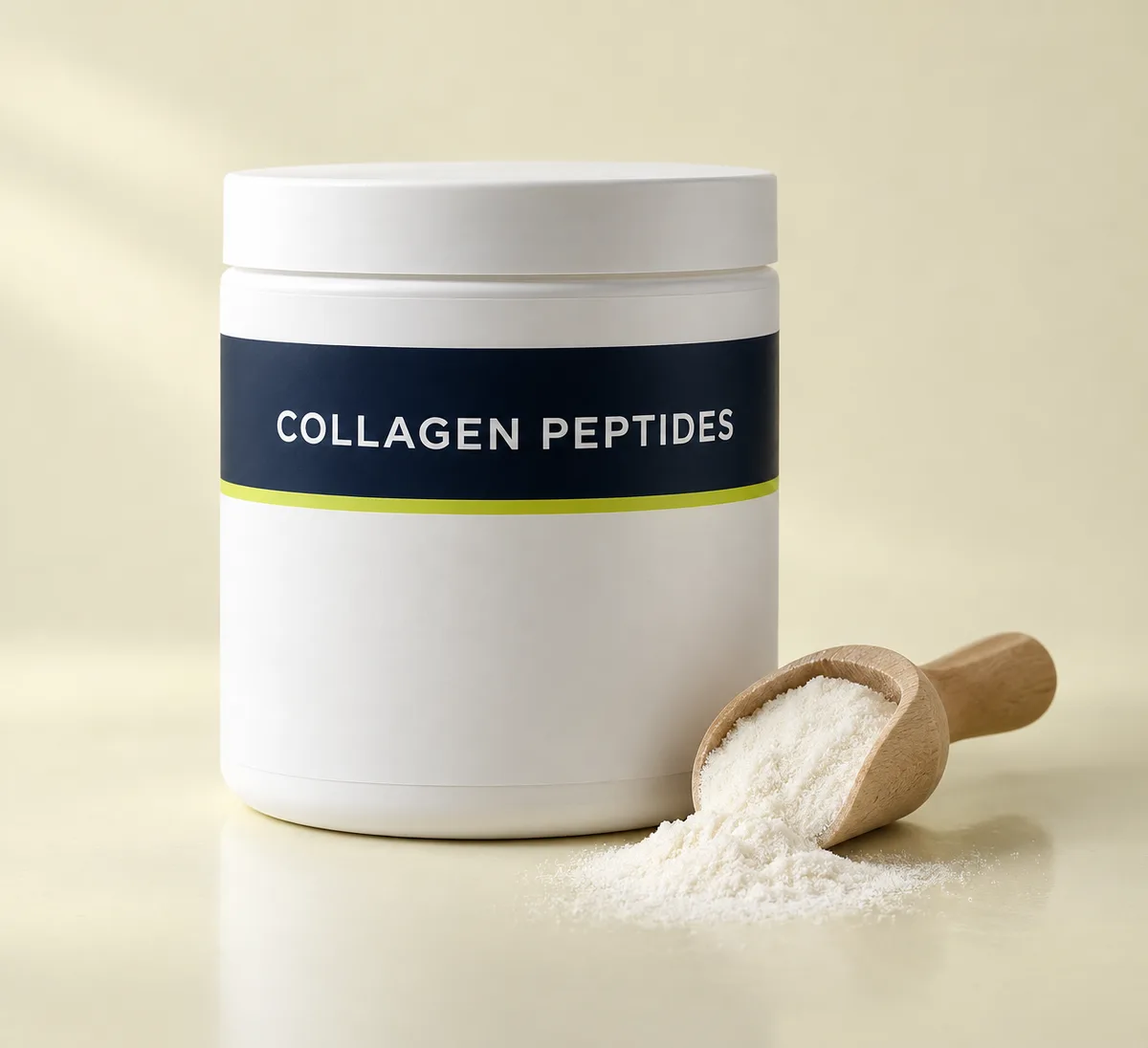 Collagen peptide powder with scoop