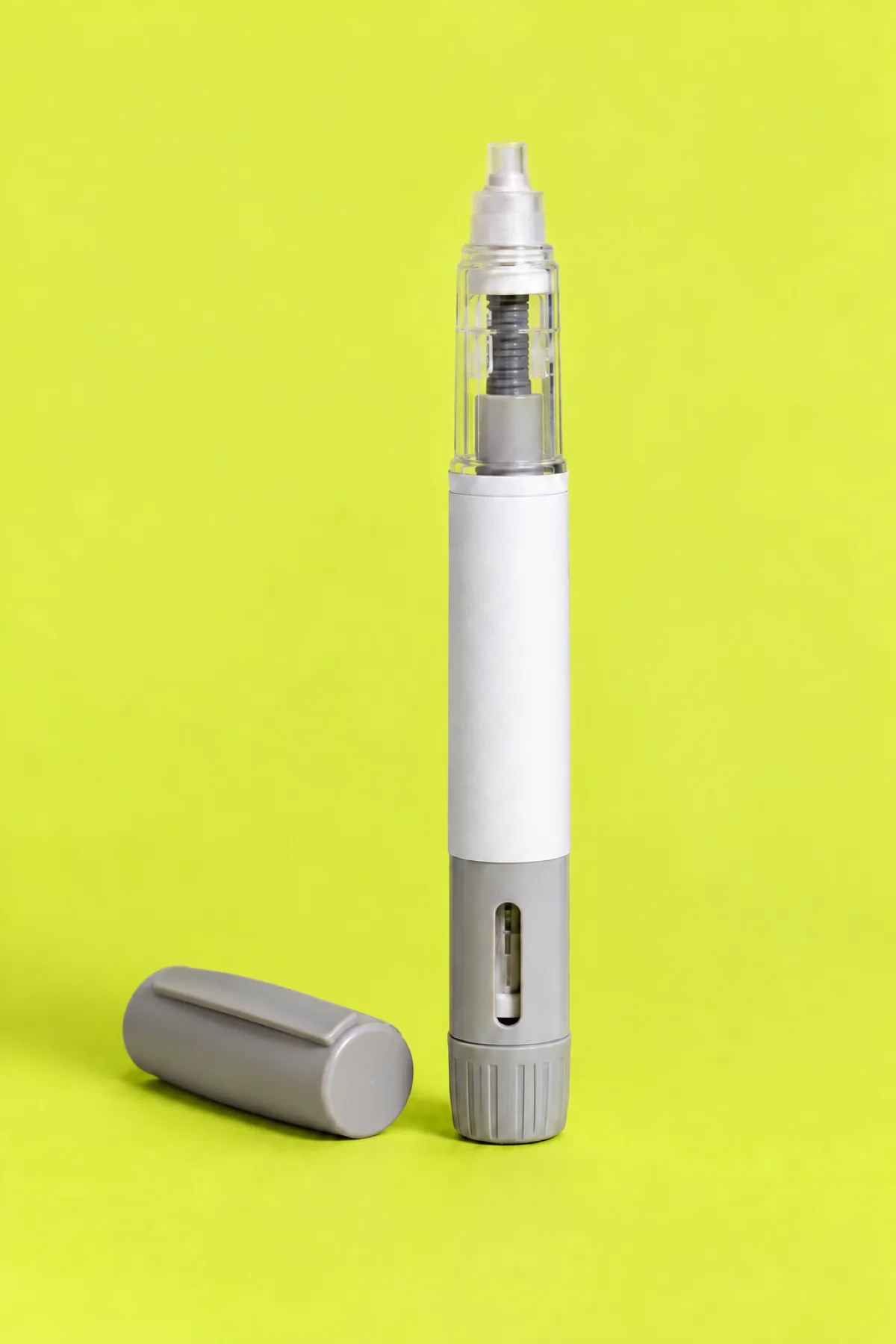 GLP-1 injection pen with its cap on a bright background