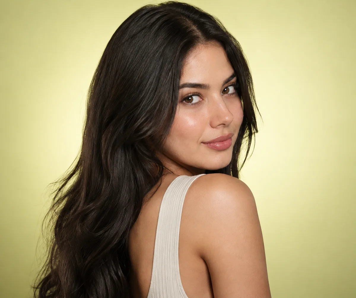 Woman with glossy healthy hair