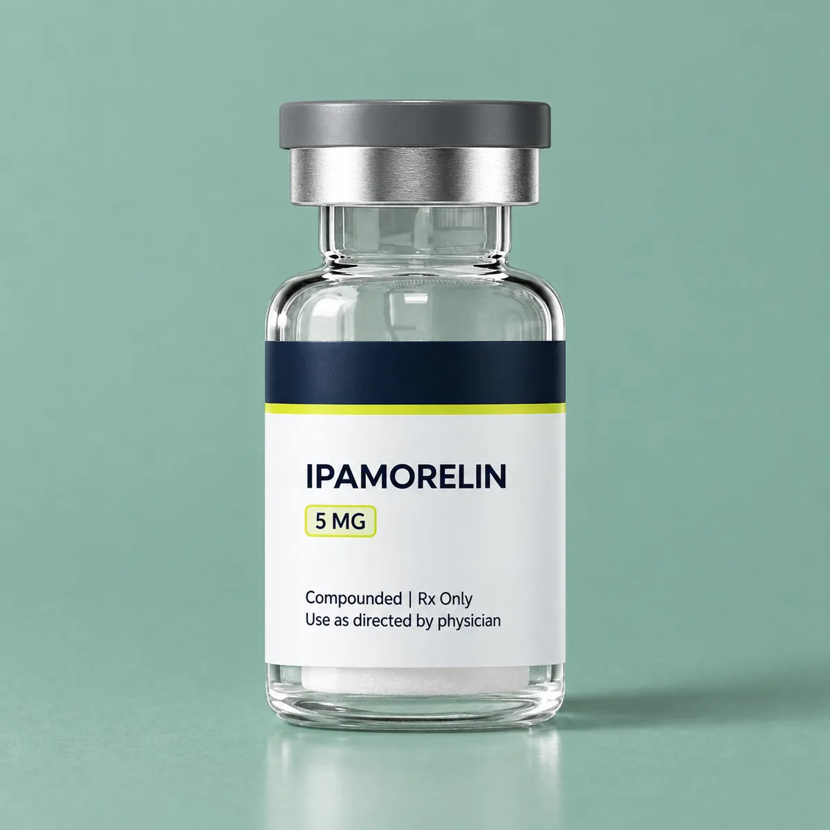 Ipamorelin 5 mg vial with freeze-dried peptide