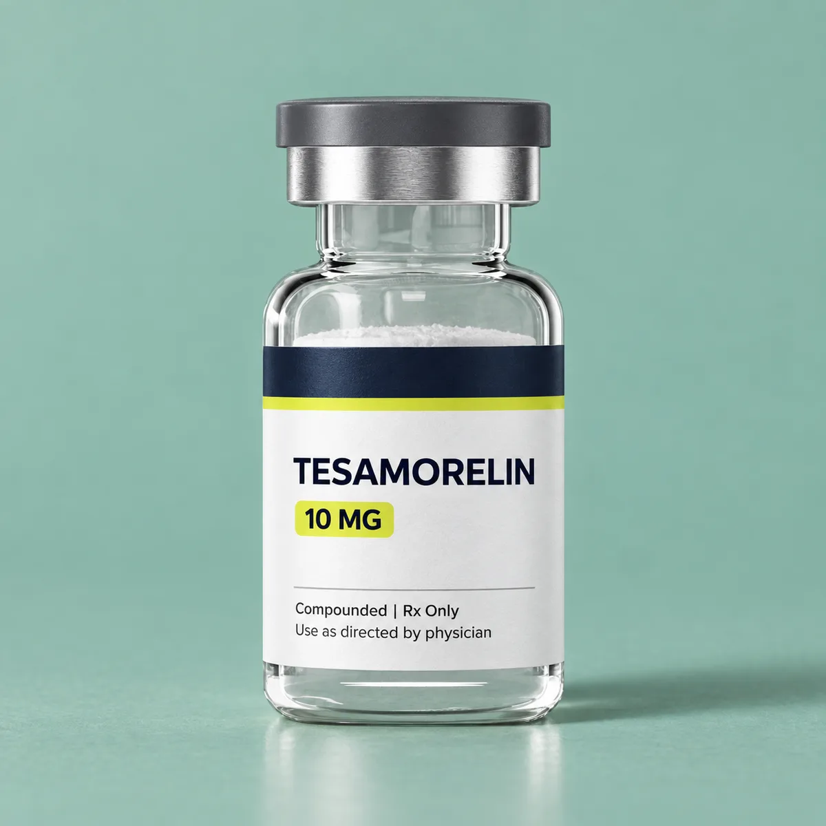 Tesamorelin vial with freeze-dried peptide